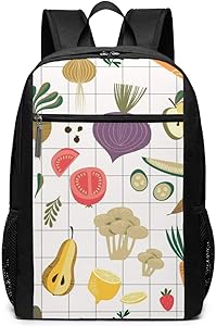 PhyShen Fruit Food is in The Grid Unisex Unique Shoulder Bags,Adult Student Double Zipper Closure Casual School Bag