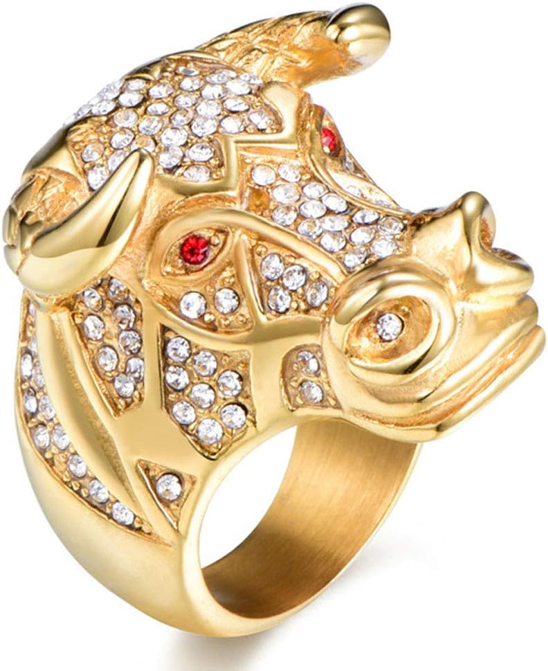 Men's Gold Plated Cubic Zirconia Taurus Bull Ring Stainless Steel Hip Hop Jewelry Rings