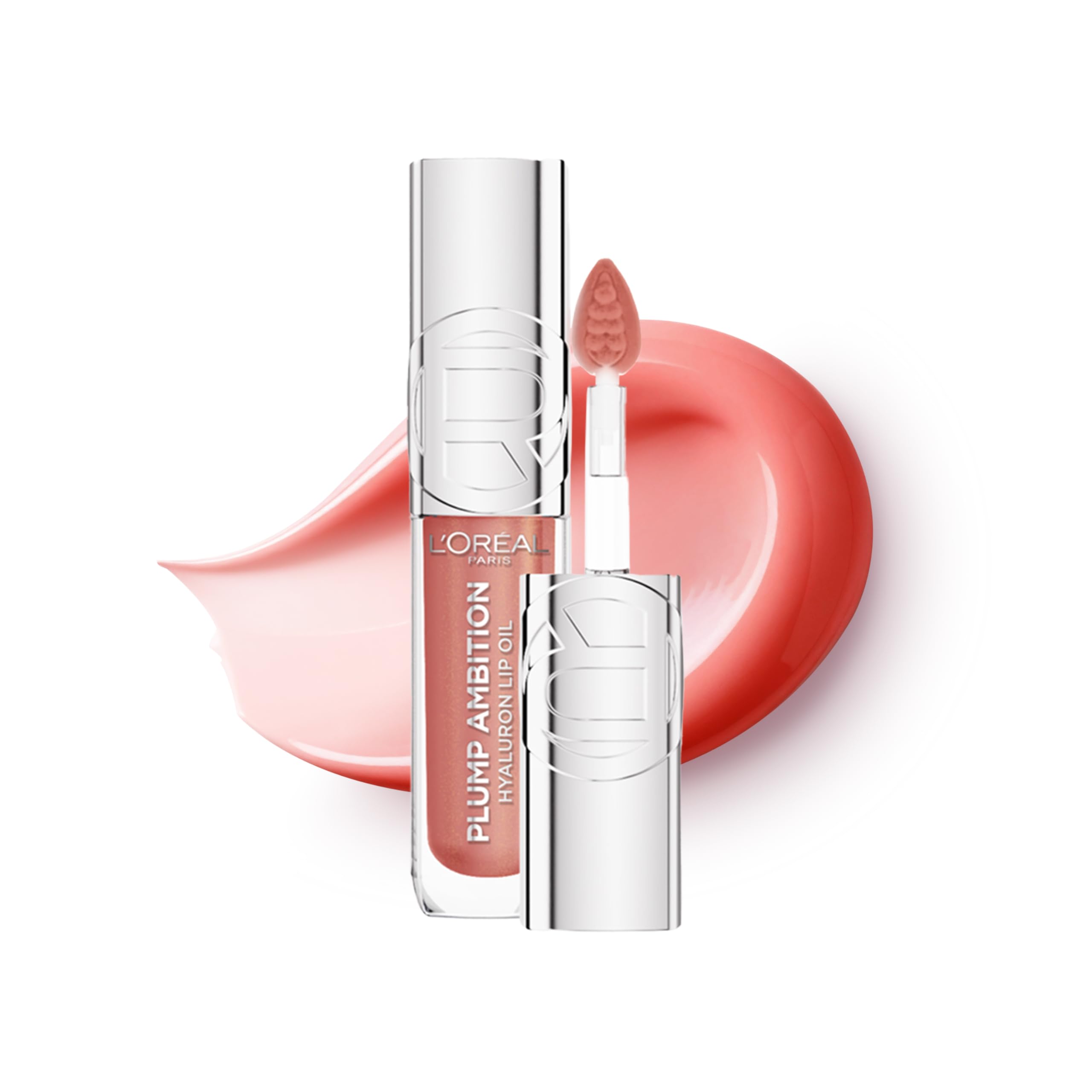 L'Oreal Paris Lip Oil, Plump Ambition with Hyaluronic Acid & Tripeptides, Smoother & Plumper Lip Appearance, Glass-Like Finish, Shade 650 Nude Macaron, 5ml