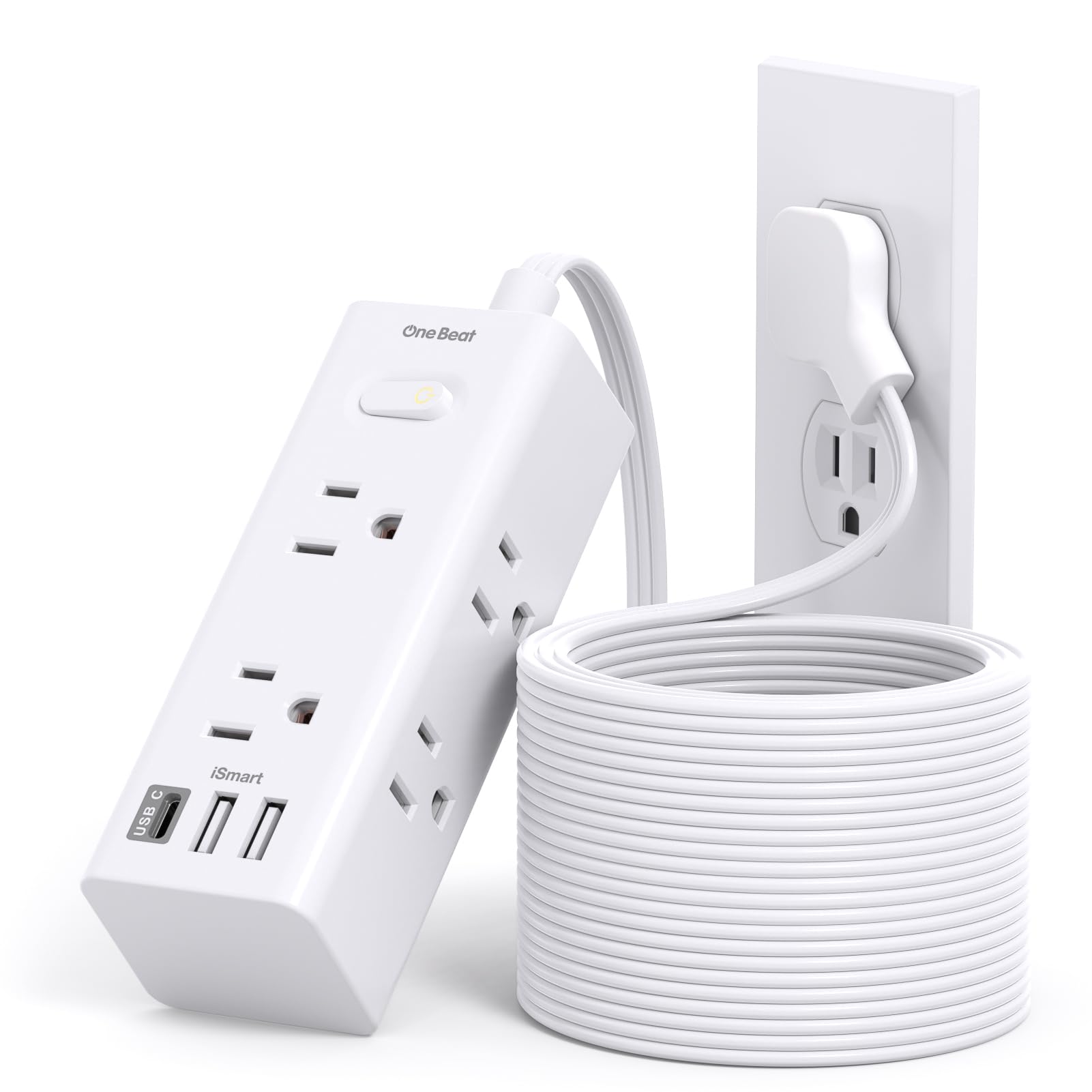 Photo 1 of 20Ft Extension Cord with Multiple Outlets, Flat Plug Power Strip Surge Protector with 20 Ft Long Cord, 6 Outlet 3 USB Ports (1 USB C), Multi Outlet Wall Plug for Travel, College, Dorm Room Essentials