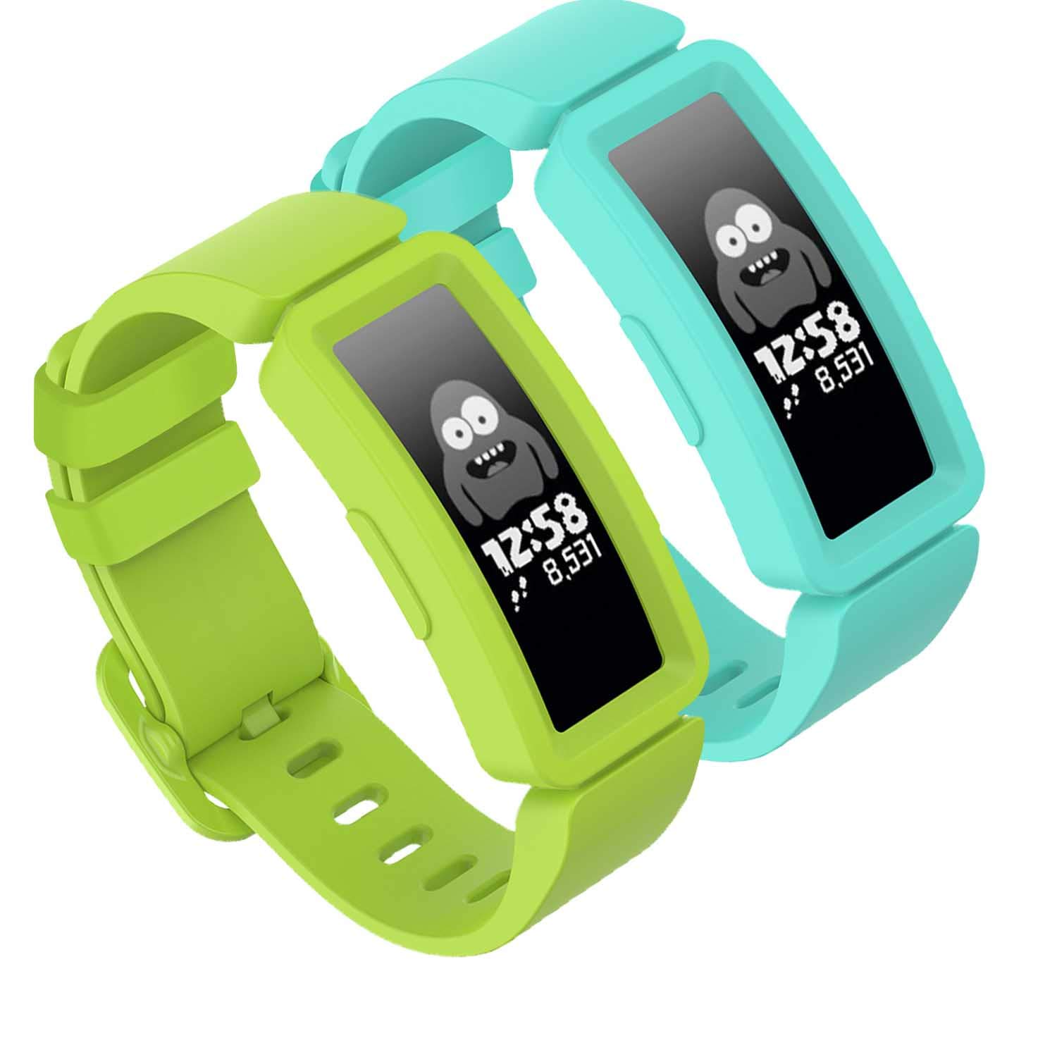 TopPerfekt Strap Compatible With Fitbit Ace 2 for Kids 6, Soft Silicone Waterproof Bracelet Accessories Strap Boys Girls Wristbands Compatible for Fitbit Ace 2 (2Teal,Lime) — image 1