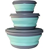 HPWFHPLF Camping Bowls, 3 Pack Food Grade Silicone Collapsible Bowls, Food Container Sets with Lids for Outdoor Camping Picni