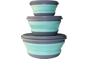 HPWFHPLF Camping Bowls, 3 Pack Food Grade Silicone Collapsible Bowls, Food Container Sets with Lids for Outdoor Camping Picni