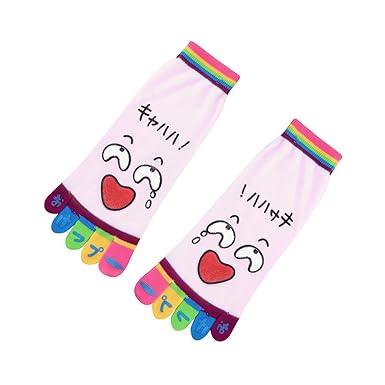 Amazon ソックス Potojp 女の子 可愛い 顔文字柄5本指ソックス 春