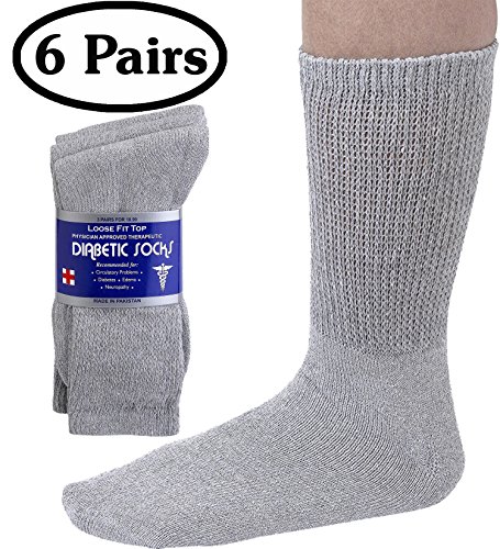 Diabetic Socks Mens Cotton 6-Pack Crew Grey By DEBRA WEITZNER