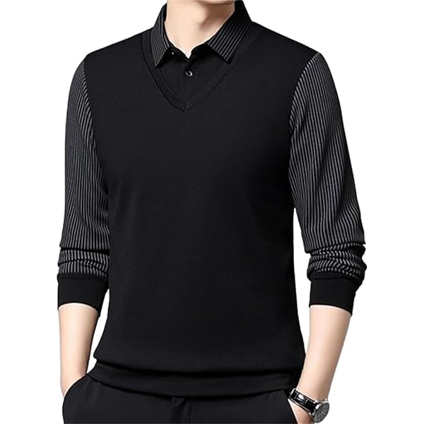 Amazon.com: Men's Striped Lapel Fake 2-Piece Shirt, Mens Fashion
