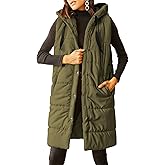 Grlasen Women's Long Quilted Puffer Vest Sleeveless Hooded Button Down Padded Coats Jacket Outerwear with Pockets