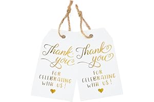joycraft 100Pcs Thank You for Celebrating with us Gift Tags, Gift Wrapping Tag with String, High-end Gold Foil Paper Hangtags