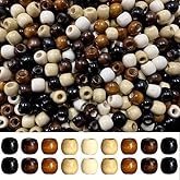 HERZWILD 400Pcs Large Hole Natural Brown Wooden Craft Beads Vintage Round 11*12mm Wood Hair Bead for Macrame Rosary Bracelet Jewelry Making