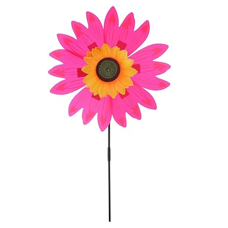 Atulit Beautiful 36cm DIY Sunflower Windmill Wind Rotator Kid Outdoor Playground Toy Nursery Venue Decor Kits Rose Red