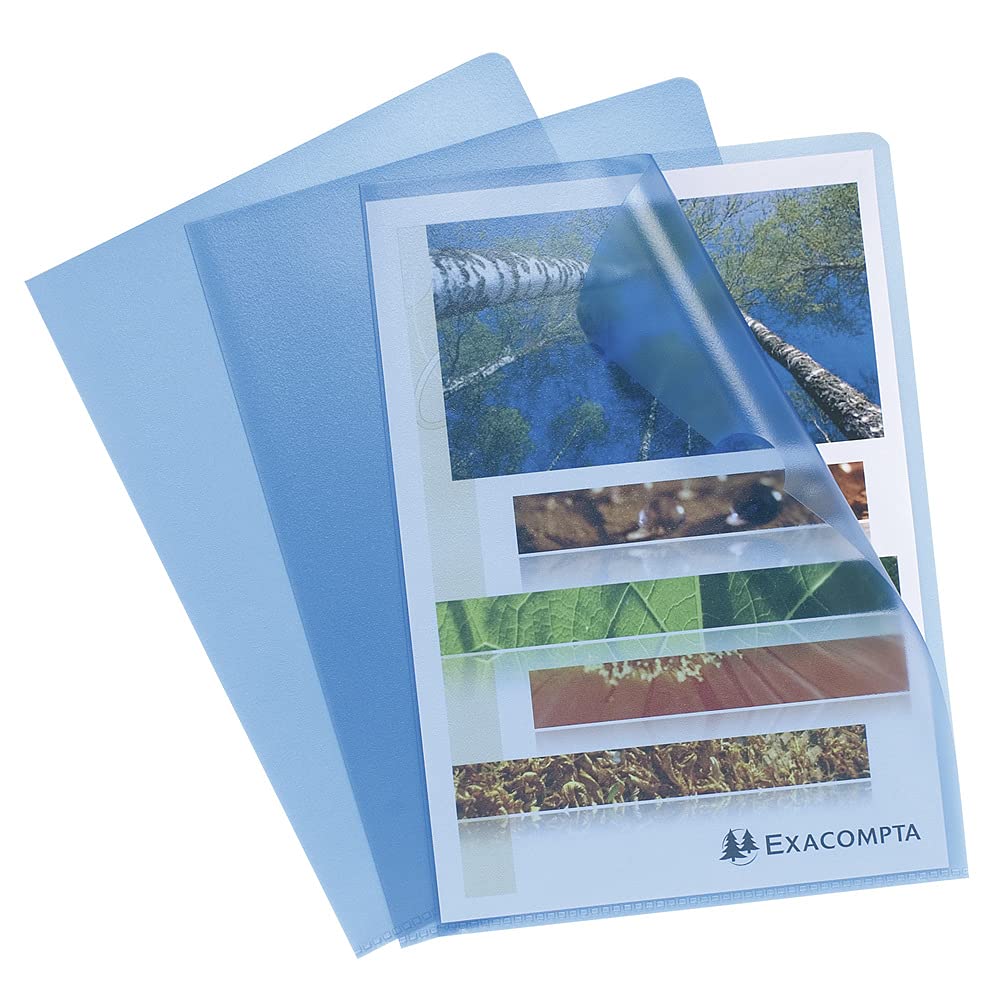 Exacompta - Ref 58522E - Grained PP Cut Flush Folders (Pack of 100) - 220 x 310mm in Size, Suitable for A4 Documents, 120 Micron Polypropylene, L-Shaped Opening - Blue