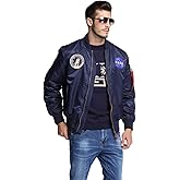 CORIRESHA Mens NASA Embroidery Badge Slim Fit Bomber Jackets Zipper Windbreaker