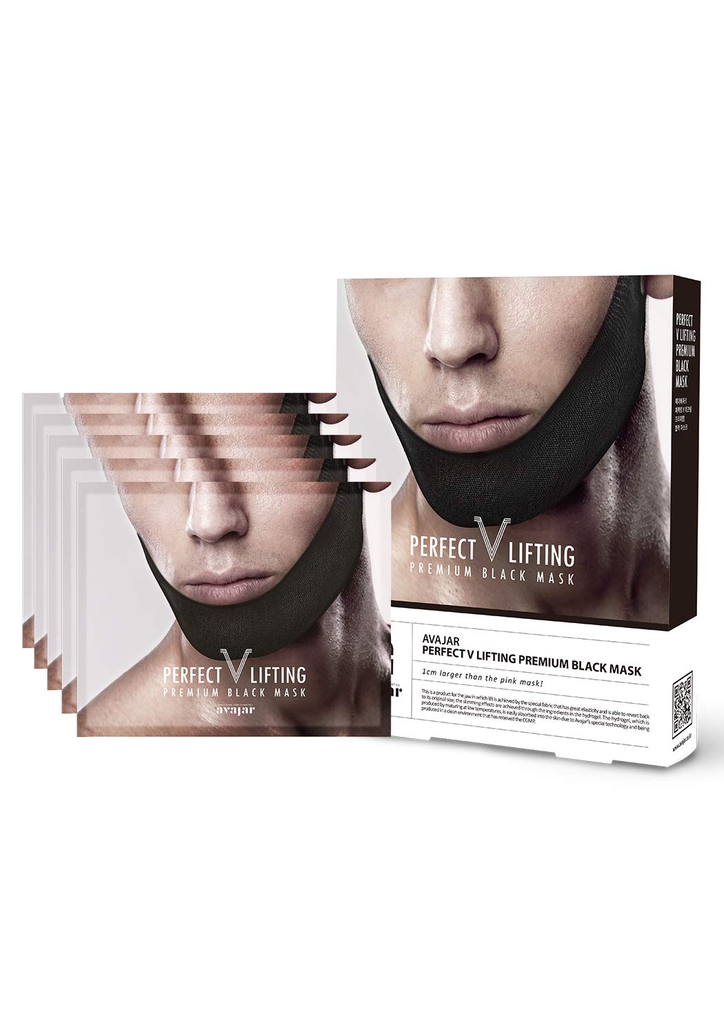 Avajar Perfect V Lifting Premium Man Black Mask 5pcs - V Line Mask | Face Lifting Mask | Face Slimmer | Chin Strap For Double Chin Remover | V Shaped Slimming Face Mask | Double Chin Mask