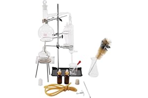 DRRSBRP DIY Distillation Kit, Essential Oil Distiller, Pure Dew Maker, Glass Distillation Apparatus with 500ml Flask, Serpentine Condenser & Iron Stand for Home School & Laboratory Separation & Purification