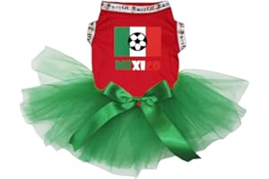 Petitebella Soccer Flag Mexico Red Shirt Teal Green Tutu Puppy Dog Dress (Small, Red)