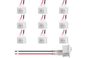 JUASKY 10pack Kcd1 Mini Rocker Switch,2pin On Off Switch White Pre-Wired Latching Rectangle Toggle SPST Snap for Boat