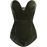 Ellunis Women's Strapless Velvet Bodysuit Back Lace Up Jumpsuit 2025 Party Halloween Costume Bodysuit Top