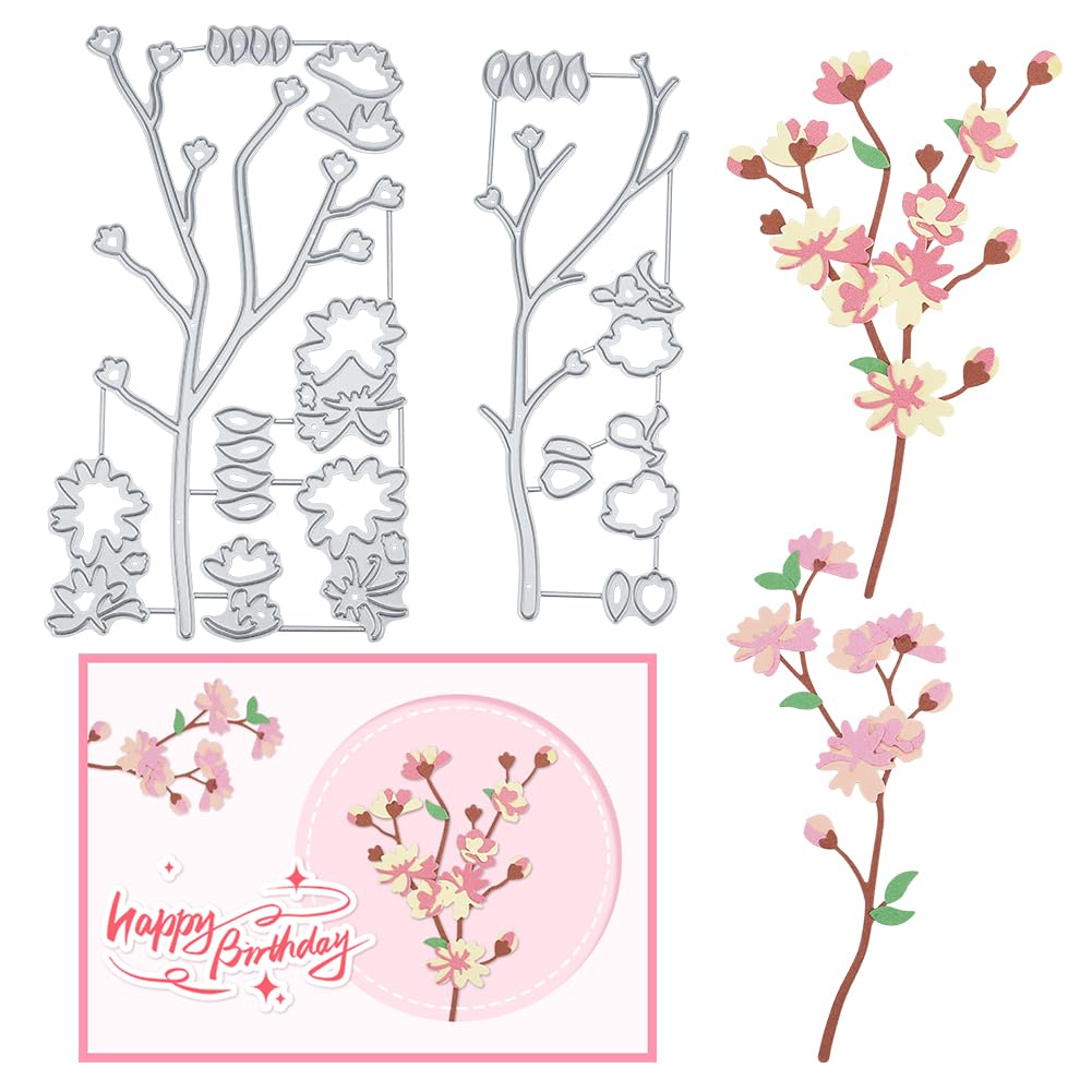 INFUNLY 14PCS Branch Cutting Dies 3D Flower Metal Die Cuts for Card Making Leaves Die Cuts Embossing Stencil Template for DIY Scrapbooking Album Decor