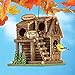 Collections Etc Hanging Northwoods Log Cabin Birdhouse with Chain and Hook - Hand Painted Birdhouse with Three Bird Entry Holes and Back Access Door for Easy Cleaning