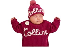 FAHOXUMR Custom Baby Knit Sweater, Personalized Baby Sweater with Name Hand Embroidered as Personalized Gifts for Boys Girls