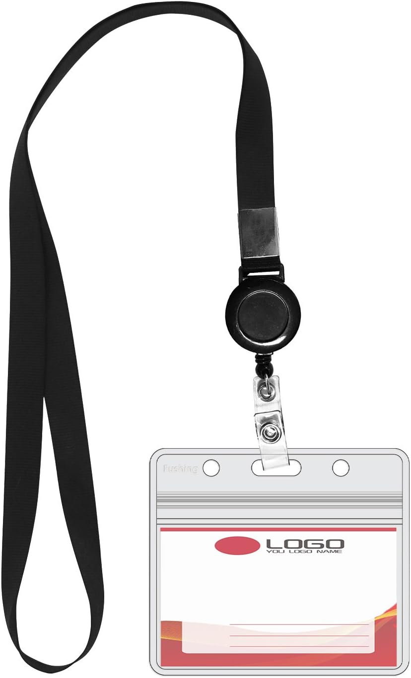 Fushing 5 Pcs Retractable Reels Key Chains Lanyards Neck Strap Band for ID Badge Holder for Business School Event (Black) - Image 4