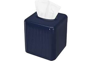Livelab Tissue Box Cover with Base, Square Plastic Tissue Box Holder Decorative Tissue Cover Modern Cube Facial Tissue Dispenser for Bathroom Vanity Countertop, Living Room, Bedroom, Office -Navy Blue