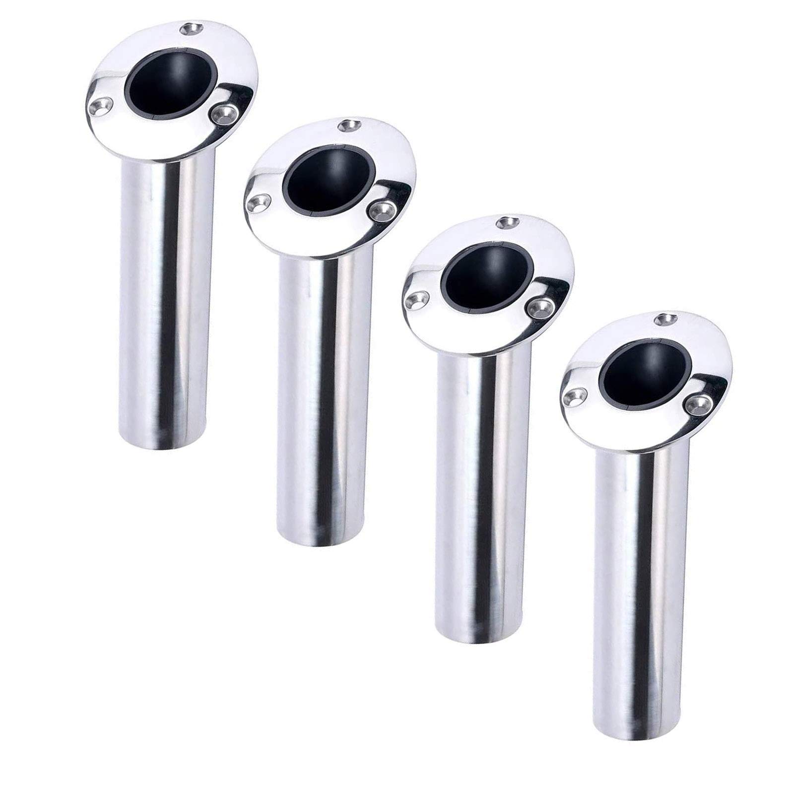 Amarine Made 4-Pack Heavy 316 Duty Stainless Steel Rod Holders with Drain, Flush Mount Fishing Rod Pole Holders, 30 Degree, 15degree, 90 Degree (30 Degree)