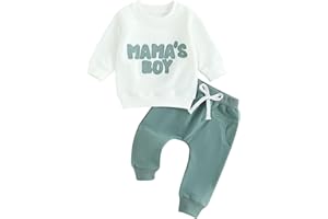 SEJARDIN Toddler Baby Boy Clothes Mamas Boy Fall Winter Outfit Long Sleeve Letter Sweatshirt Plaid Jogger Pants Newborn Set