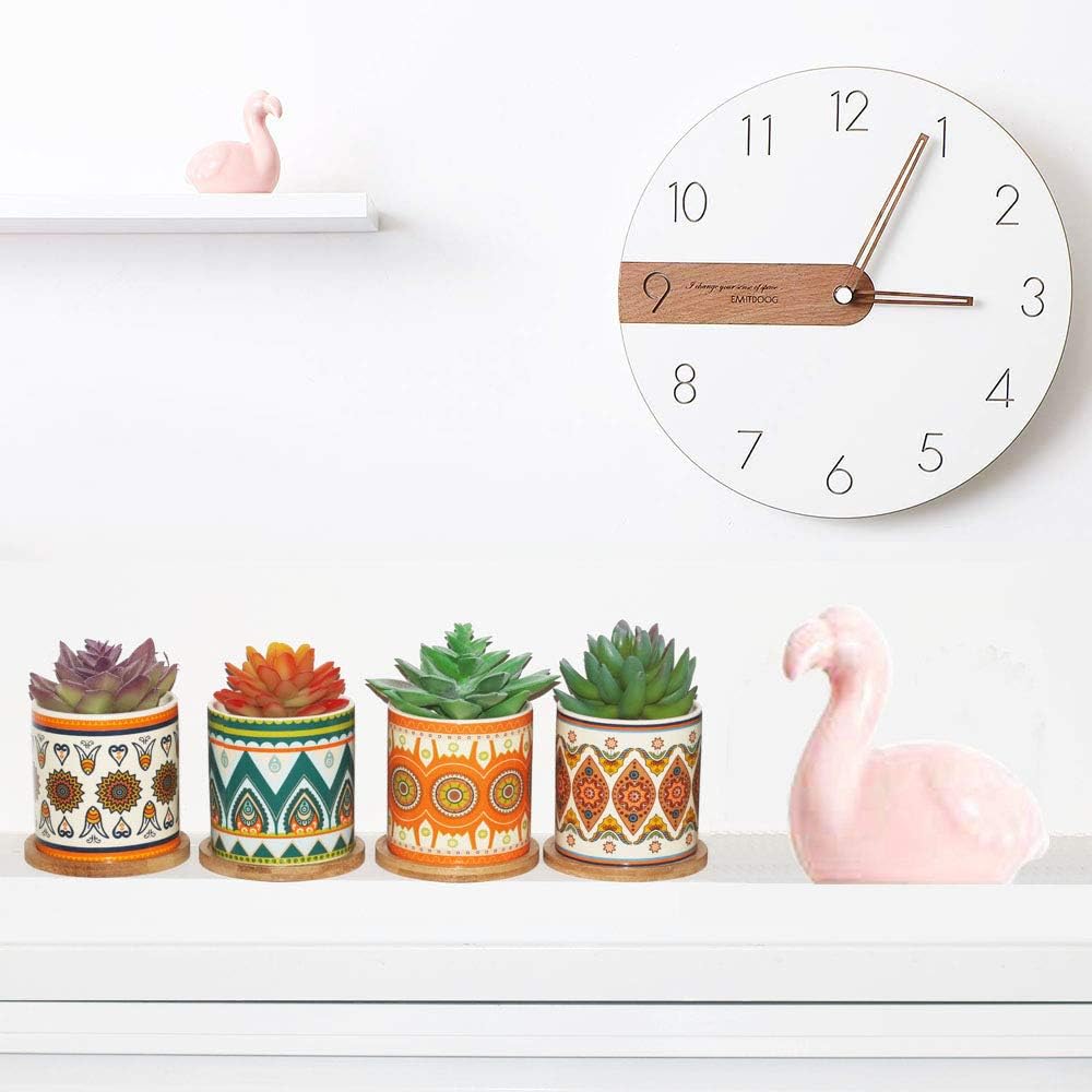 AlpsPro Succulent Plant Pots - 3.5 inch Ceramic Succulent Planter - Small Cylinder Flower Pots for Cactus with Drainage Hole and Bamboo Tray : Garden & Outdoor