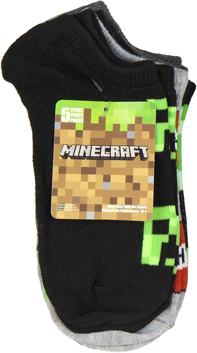 Minecraft Kids Classic Heros And Monsters 5PK No Show Socks (4/6): Clothing