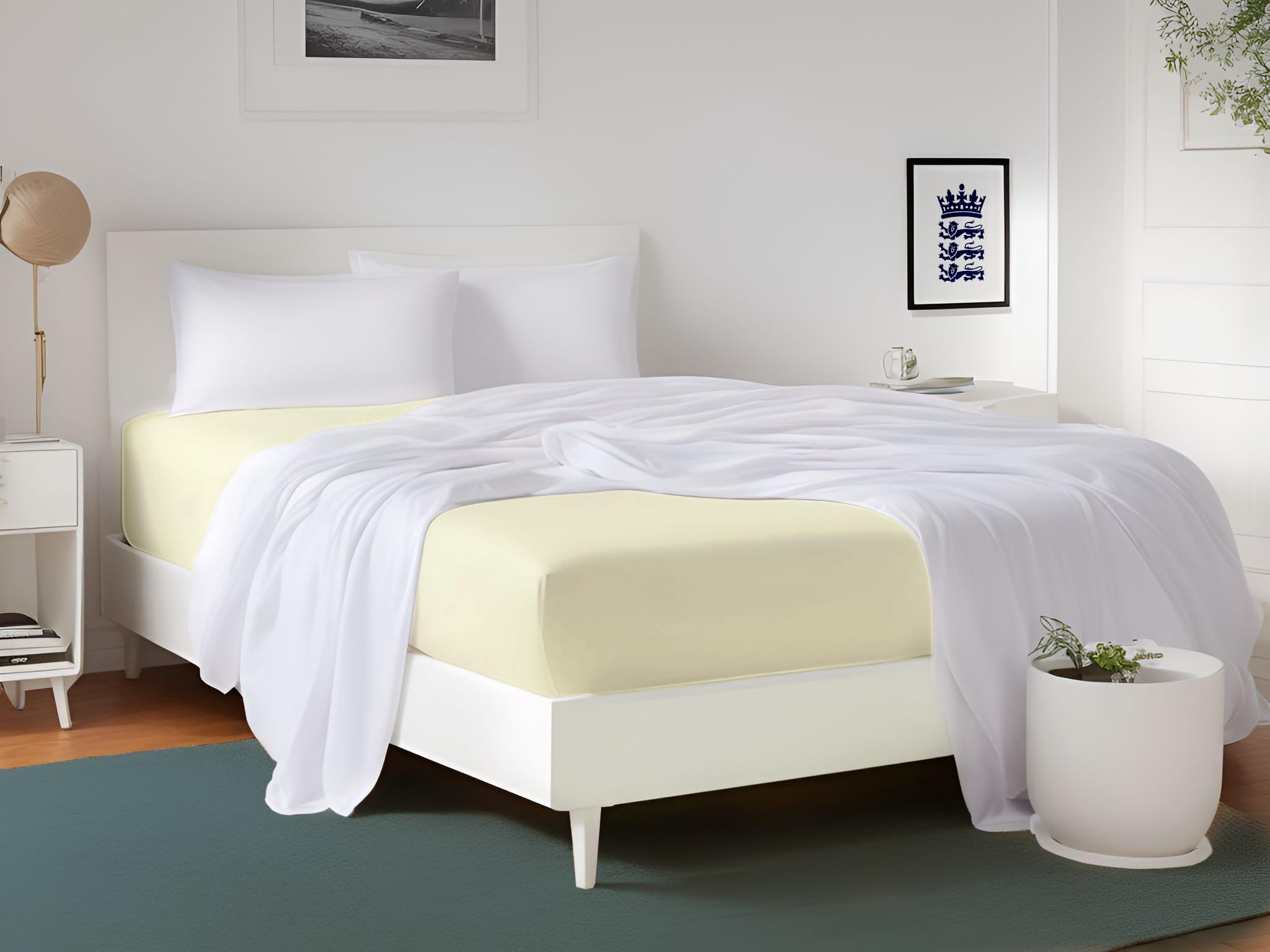 LivinEase Brushed Microfiber Cream King Fitted Sheets - Premium Quality 100 GSM Soft, Comfortable, and Durable - Deep 30 cm Pockets - Easy Care & Hypoallergenic (150 x 200 + 30 cm)