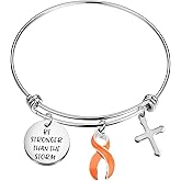 CENWA Orange Awareness Jewelry Orange Awareness Ribbon Survivor Gift Leukemia Warrior Gift Be Stronger Than The Storm Leukemia Awareness Bracelet