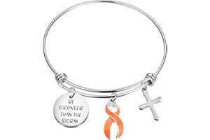 CENWA Orange Awareness Jewelry Orange Awareness Ribbon Survivor Gift Leukemia Warrior Gift Be Stronger Than The Storm Leukemia Awareness Bracelet
