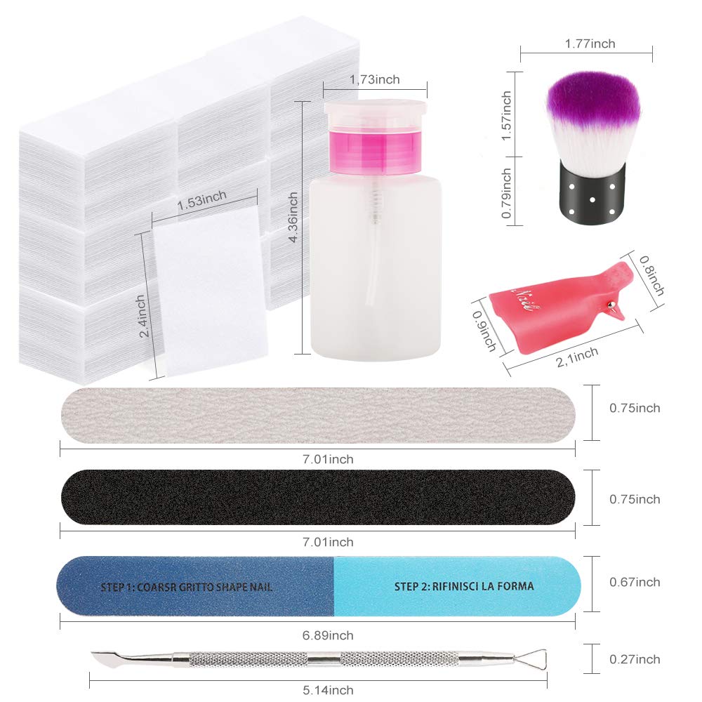 Nail Polish Gel Remover Tools Kit, YIMICOO 10pcs Nail Clips, 160ml Nail Polish Remover Bottle, 550pcs Cotton Pad, Triangle Cuticle Pusher, 4pcs 100/180 Nail Files, Buffer Blocks and Soft Brush : Beauty