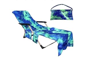 JVJQ Beach Chair Cover with Side Pockets,Microfiber Chaise Lounge Chair Towel Cover for Sun Lounger Pool Sunbathing Garden Beach Hotel,Easy to Carry Around,No Sliding,Tie-Dye Green(82.5" x 29.5")