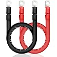 ZONBANG 4 AWG Battery Cable, 2 PCS Battery Cables with Terminals, Battery Cable Wire with 5/16 inch Terminals, Copper Marine Battery Cables, 2FT