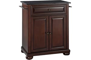 Crosley Furniture Alexandria Granite Top Small Portable Rolling Kitchen Island Storage Cart, Microwave Stand, Mahogany
