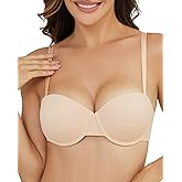 zossav Push Up Bras for Women Balconette Padded T Shirt Bra Add 1 Cup Lift Smooth Demi Underwire