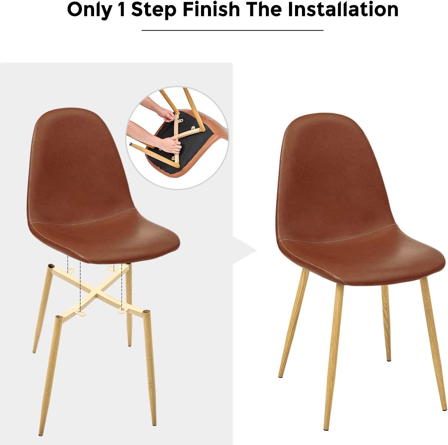 GreenForest Dining Chairs Set of 4, Washable Pu Cushion Seat Chair with Metal Legs for Kitchen Dining Room, Brown - Chairs