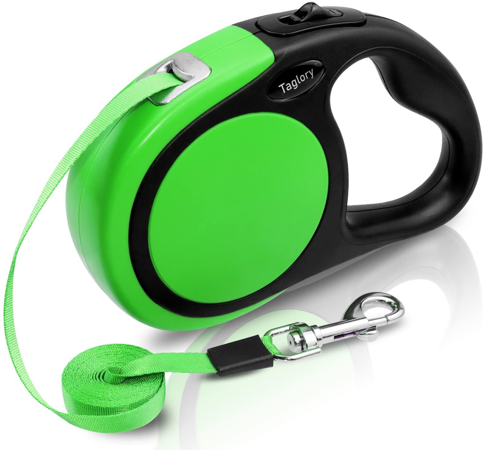 Taglory Retractable Dog Lead 5 m, Extendable Leash No-Tangle Heavy Duty Nylon Tape, Suitable for Small and Medium Dogs Up to 20 kg, Green