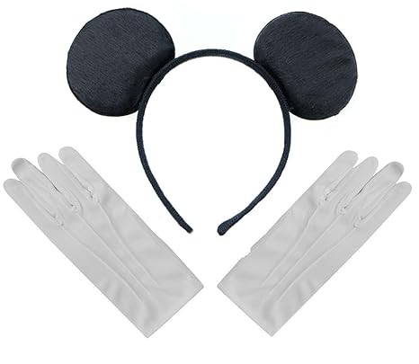 Schwarzen Mickey Mouse Disney Kostüm Ohren Stirnband + Handschuhe Set Weiße