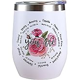 Christian Gifts for Women, Christmas Birthday Mothers Day Gift for Mom Grandma Sister Friend Coworker, Inspiration Religious Self Care Gifts for Women, 12OZ Wine Tumbler Travel Mug
