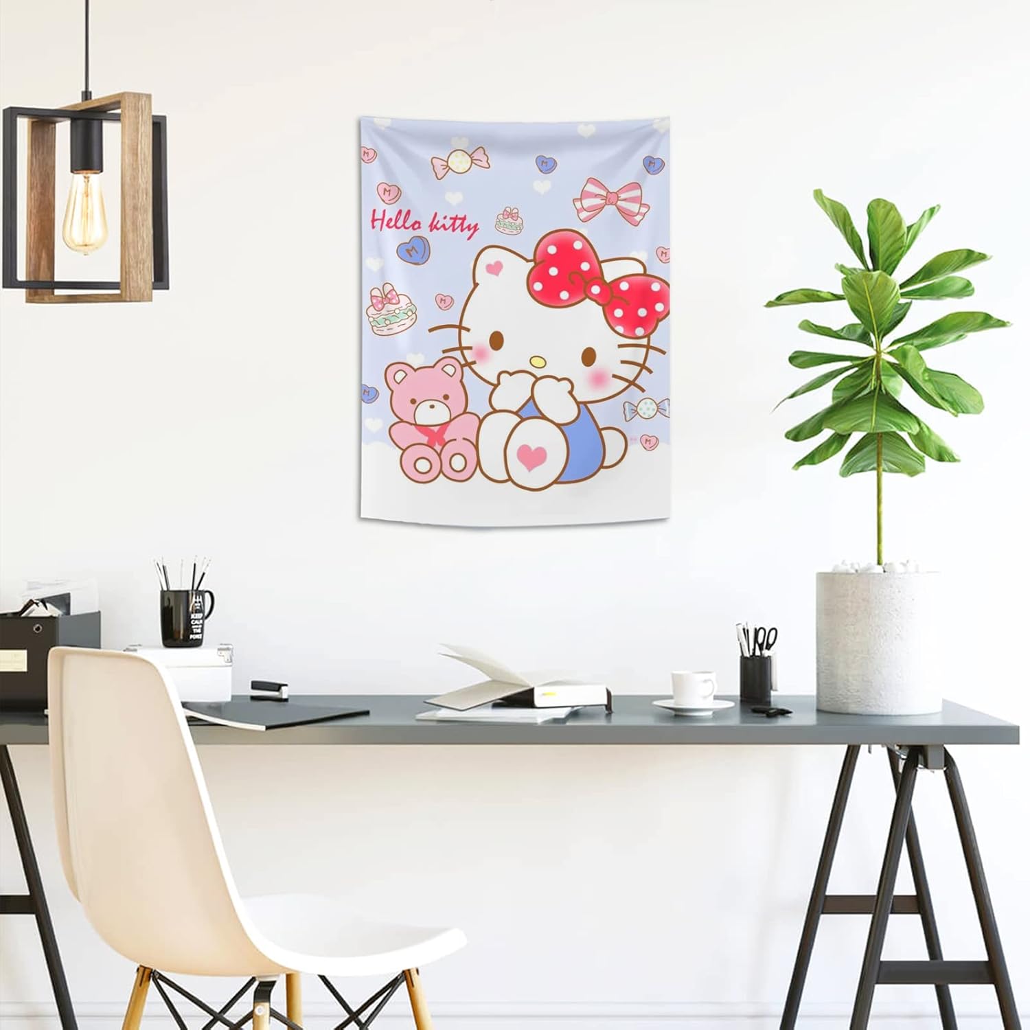 Tapestries - Cute Hallo Tapestry Kitty Tapestry Cartoon Tapestry Kawaii Tapestry Anime Room Decor Anime Tapestry For Bedroom Living Room (11.8 * 15.7in)