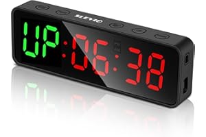 SLEVIO Portable Gym Workout Timer, Fitness Clock with The Rubber Case and Built-in Magnetic Spine, Large LED Digital Anti Vertigo Display, for Home Garage Schools (Black)