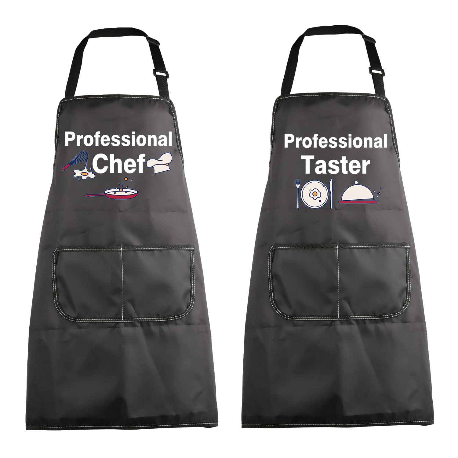 BNQL Funny Cooking Aprons for Couples Him and Her Gifts Professional Chef and Taster Couple Chef Matching Apron with Pockets (Professional Chef+Taster apron)
