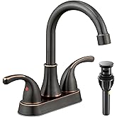 Bathroom Sink Faucet FRANSITON 4 Inch Faucet 2 Handle Bathroom Sinks Faucets Lead-Free Oil Rubbed Bronze Bath Sinks Faucets with Pop-up Drain Stopper and Supply Hoses