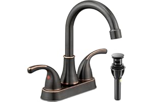 Bathroom Sink Faucet FRANSITON 4 Inch Faucet 2 Handle Bathroom Sinks Faucets Lead-Free Oil Rubbed Bronze Bath Sinks Faucets with Pop-up Drain Stopper and Supply Hoses