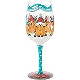 Enesco Lolita Christmas Reindeer Games Hand-Painted Artisan Wine Glass, 15 Ounce, Multicolor