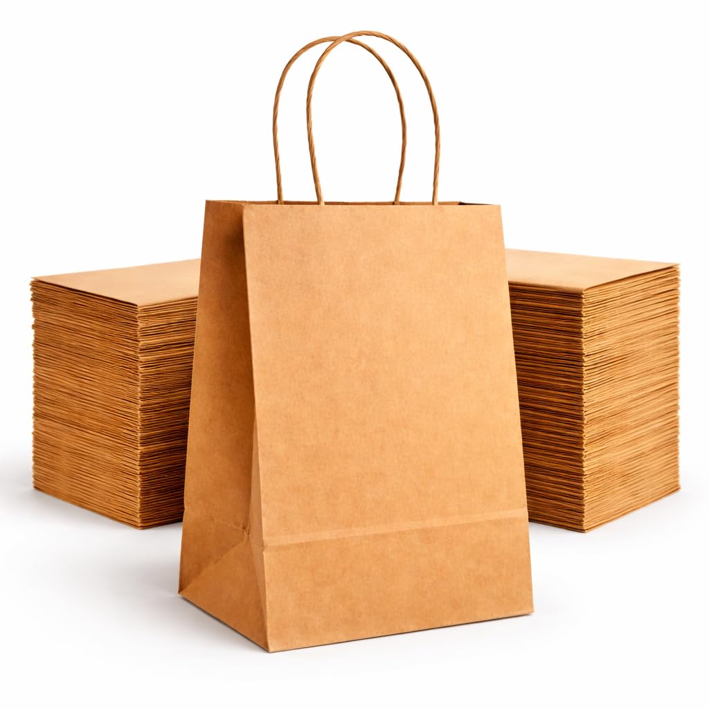 HURUC 30 Pcs Brown Paper Bags With Handles,130GSM Large Paper Gift Bags, Eco-Friendly Kraft Carrier Bags, Christmas, Easter, Birthday Parties,25x31x12cm