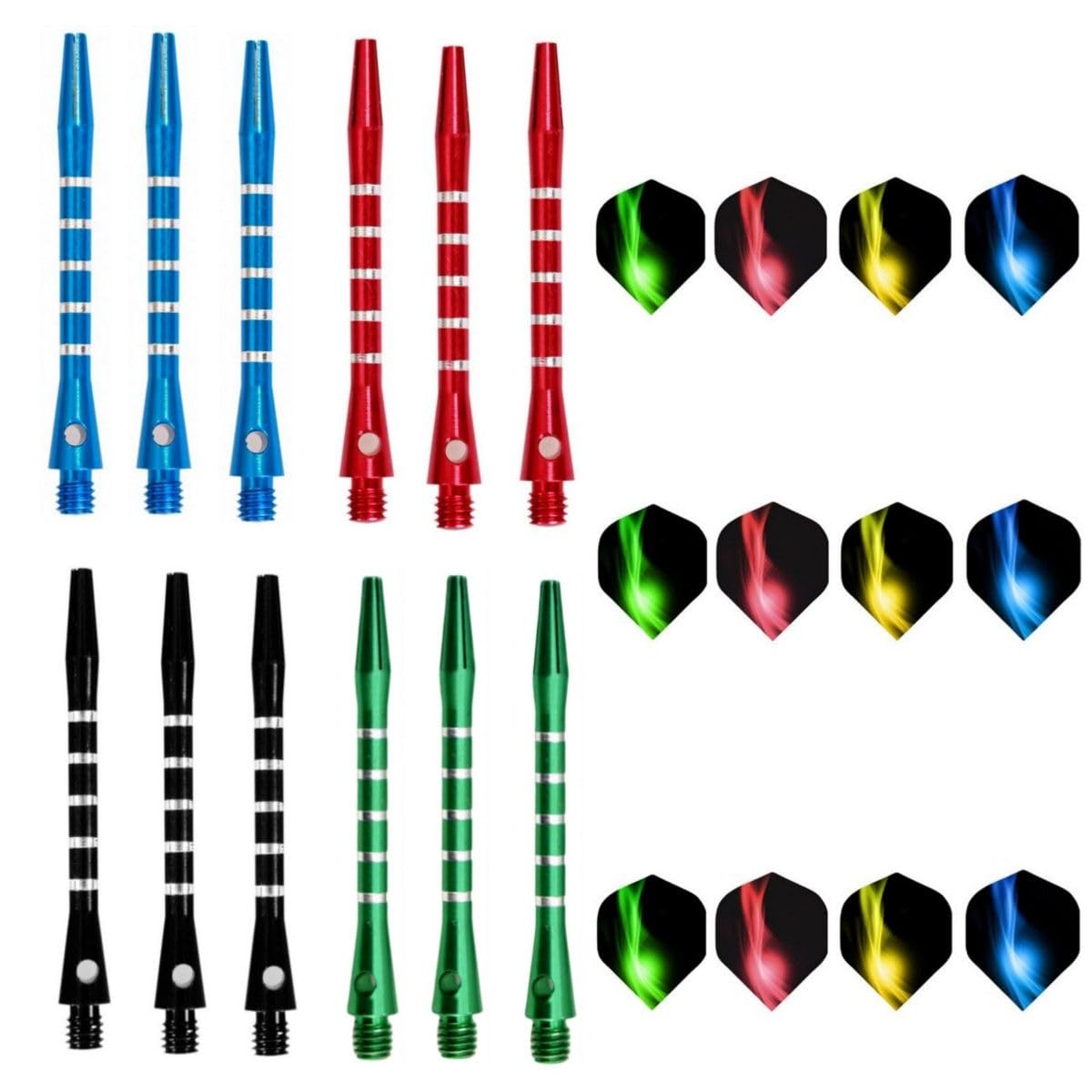 HRLORK 12 Pcs Darts Shafts Darts Flights 45MM Aluminium Shafts Multiple Stems and Flights Metal Stems Professional Accessories with Standard 2BA Thread